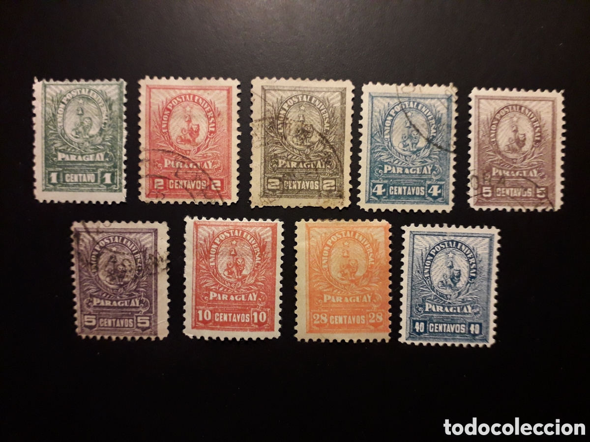Sellos: PARAGUAY YVERT 56/66 SIN 62 Y 66 SERIE CORTA USADA O SIN GOMA 1901-02 ESCUDOS PEDIDO M&Iacute;NIMO 3&euro;