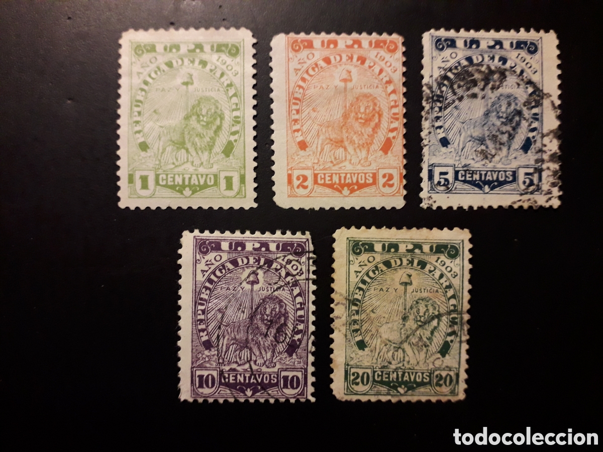 Sellos: PARAGUAY YVERT 81/5 SIN 86/7 SERIE CORTA USADA 1903 ESCUDOS PEDIDO M&Iacute;NIMO 3&euro;