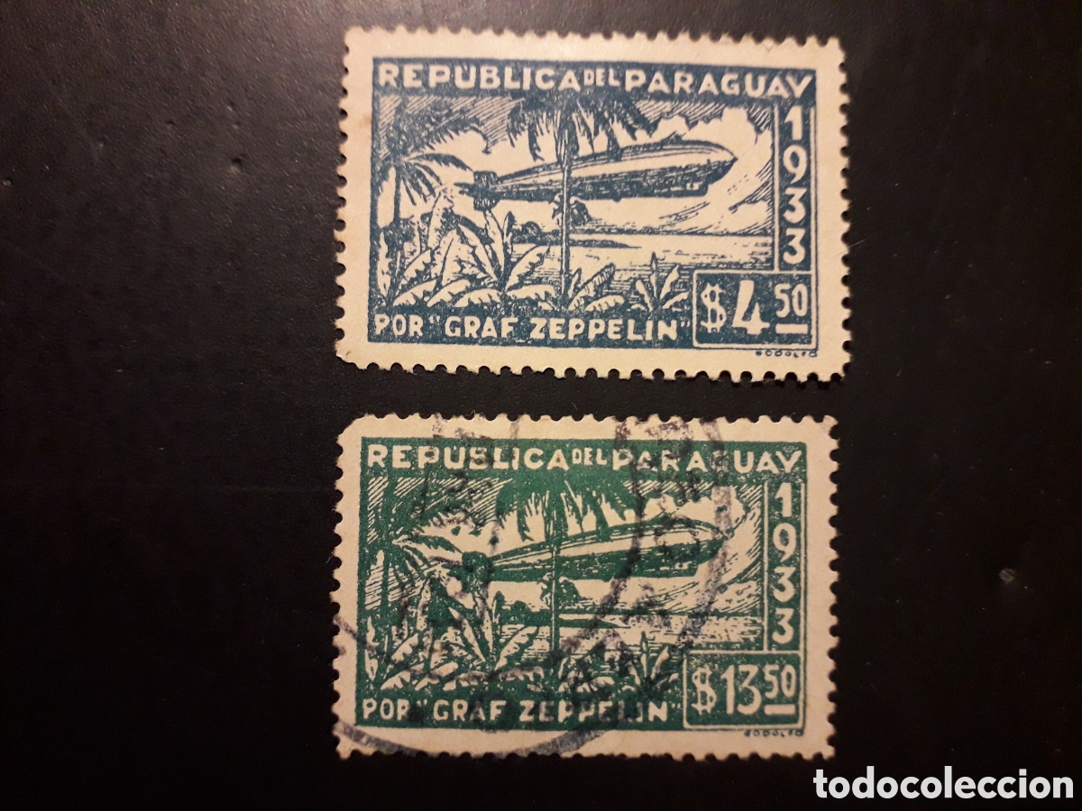 Sellos: PARAGUAY YVERT 63 Y 65 SELLOS SUELTOS USADO 1 DIENTE CORTO 1933 GRAF ZEPPELIN GLOBO PEDIDO M&Iacute;NIMO 3&euro;