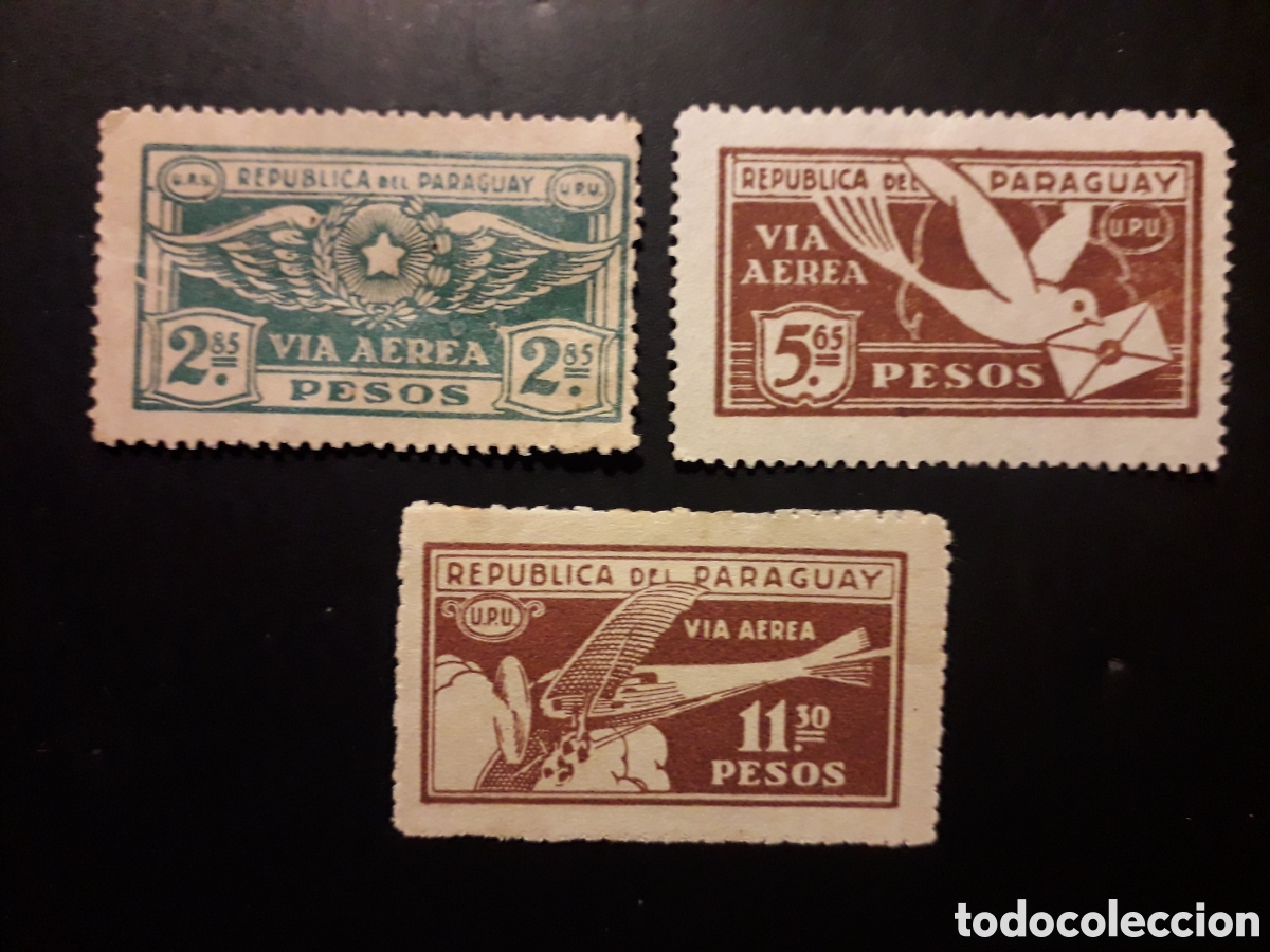 Sellos: PARAGUAY YVERT A 7/9 SERIE CTA MAYOR&Iacute;A SIN GOMA, ALG&Uacute;N DEFECTO 1929 PALOMA AVIONES PEDIDO M&Iacute;NIMO 3&euro;