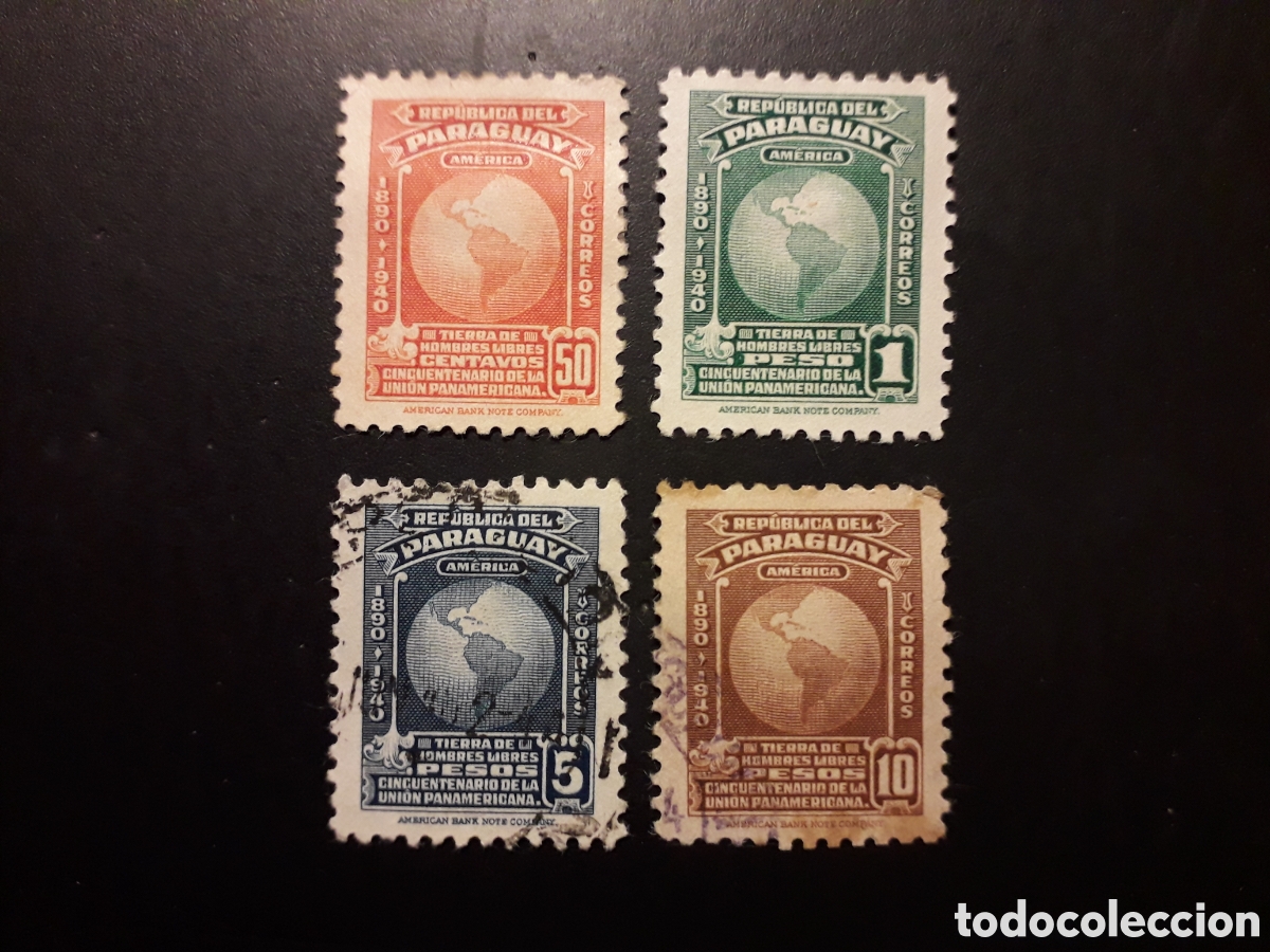 Sellos: PARAGUAY YVERT 394/7 SERIE COMPLETA USADA Y SIN GOMA 1940 MAPAS, UNI&Oacute;N PANAMERICANA PEDIDO M&Iacute;NIMO 3&euro;
