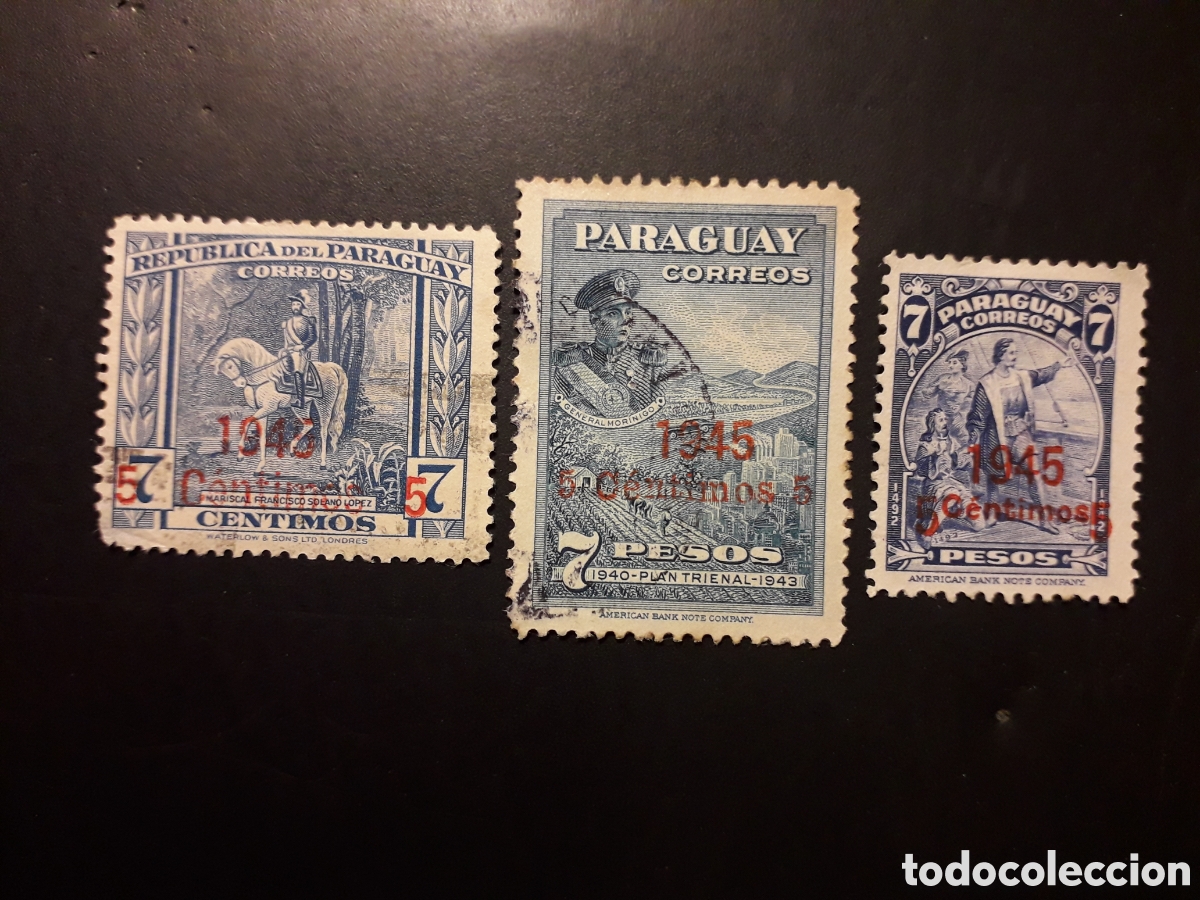 Sellos: PARAGUAY YVERT 441/3 EL 441 DEFECTUOSO SERIE COMPLETA USADA 1945 SOBRECARGADOS PEDIDO M&Iacute;NIMO 3&euro; LEER