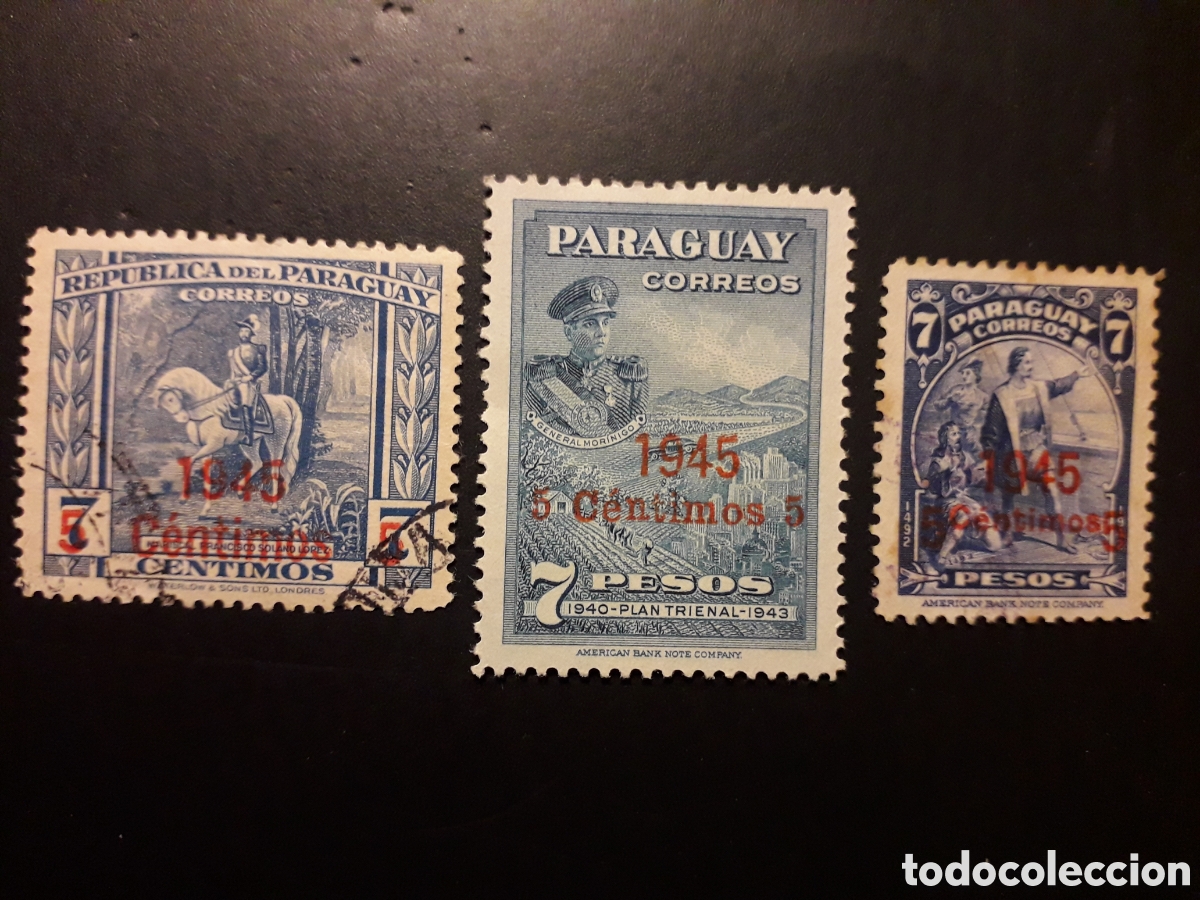 Sellos: PARAGUAY YVERT 441/3 SERIE COMPLETA USADA 1945 SOBRECARGADOS PEDIDO M&Iacute;NIMO 3&euro;