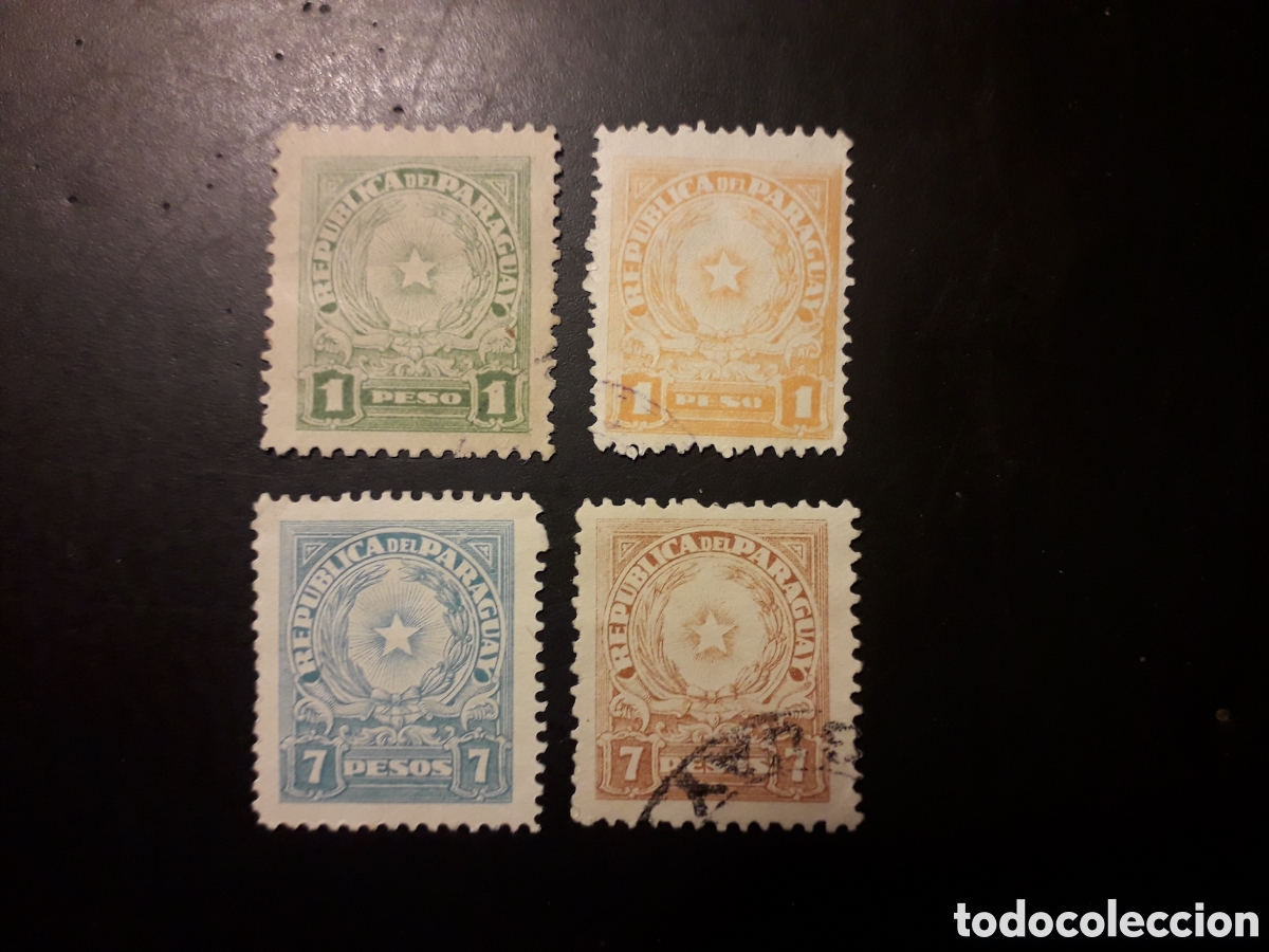 Sellos: PARAGUAY YVERT 413/6 SERIE COMPLETA USADA 1942-43 ESCUDOS PEDIDO M&Iacute;NIMO 3&euro;