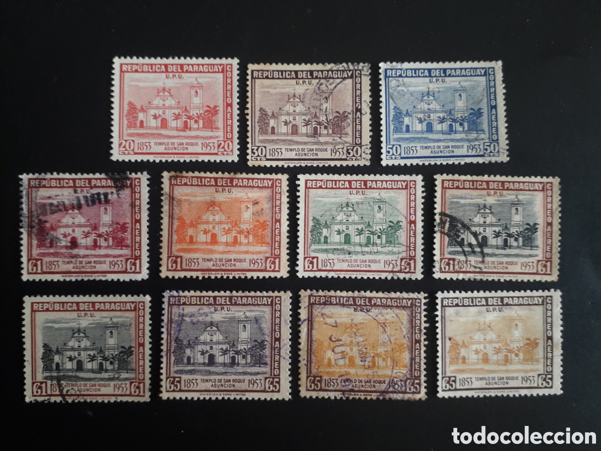 Sellos: PARAGUAY YVERT A 197/207 SERIE COMPLETA USADA 1954 IGLESIA DE SAN ROQUE, ASUNCI&Oacute;N PEDIDO M&Iacute;NIMO 3&euro;