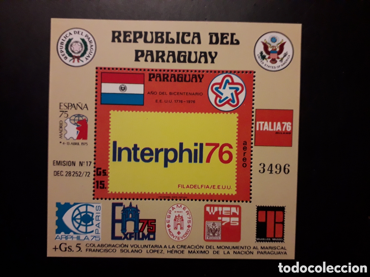 Sellos: PARAGUAY YVERT NO CATALOGADA SERIE COMPLETA NUEVA *** 1976 INTERPHIL 76 PEDIDO M&Iacute;NIMO 3&euro;