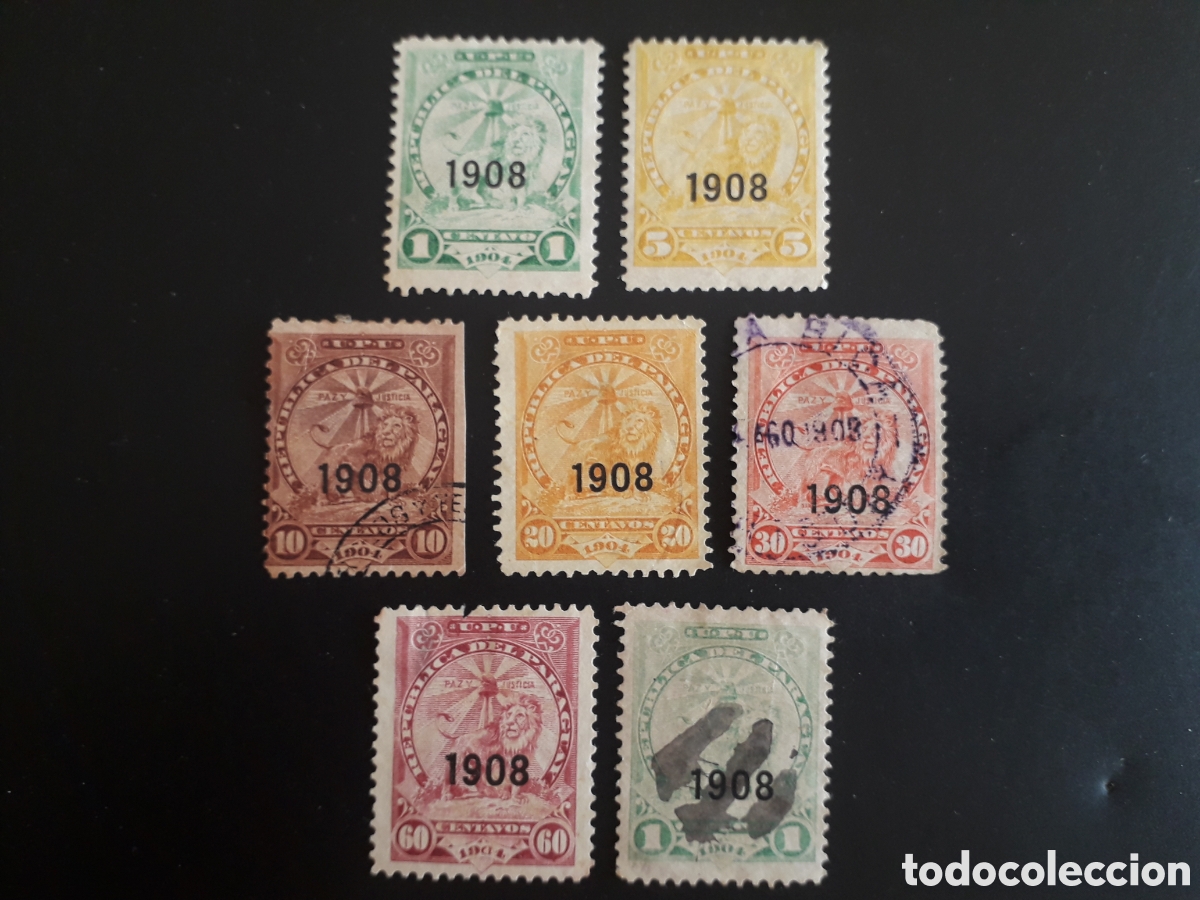 Sellos: PARAGUAY YVERT 169/75 SERIE COMPLETA USADA, ALG&Uacute;N DEFECTO 1908 SOBRECARGADOS PEDIDO M&Iacute;NIMO 3&euro;