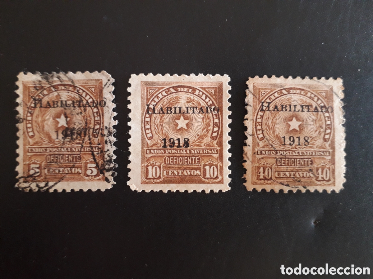 Sellos: PARAGUAY YVERT 212, 213 Y 215 SELLOS SUELTOS USADOS 1918 SOBRECARGADO PEDIDO M&Iacute;NIMO 3&euro;