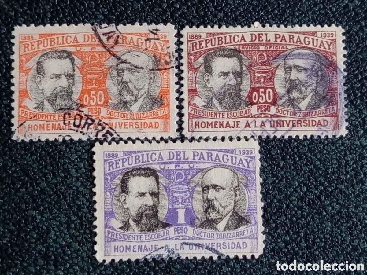Sellos: Set 3 Sellos Paraguay 1939 Universidad Escobar Zubizarreta Scott#350-352 Usados