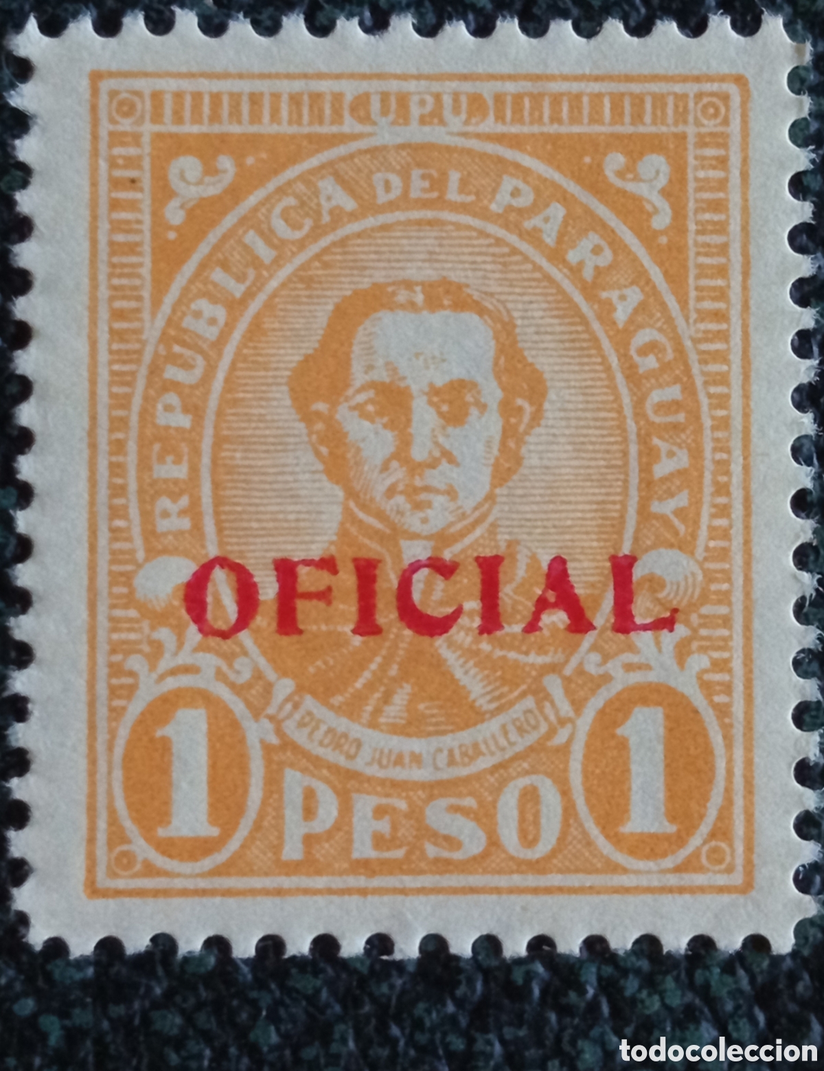 Sellos: Sello Paraguay 1 Peso Pedro Juan Caballero Oficial 1924 Scott#O117 Nuevo MNH