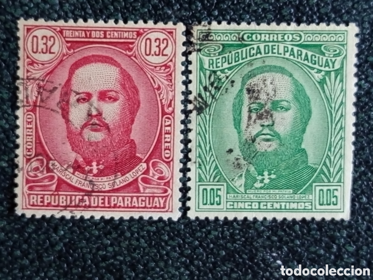 Sellos: Set 2 Sellos Paraguay Solano Lopez 1940 Scott#C122 #365 Usados