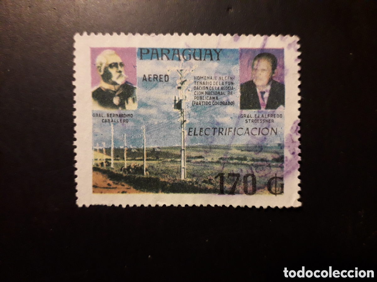 Sellos: PARAGUAY YVERT A 1038 SELLO SUELTO USADO 1987 STROESSNER, PARTIDO COLORADO PEDIDO M&Iacute;NIMO 3&euro;