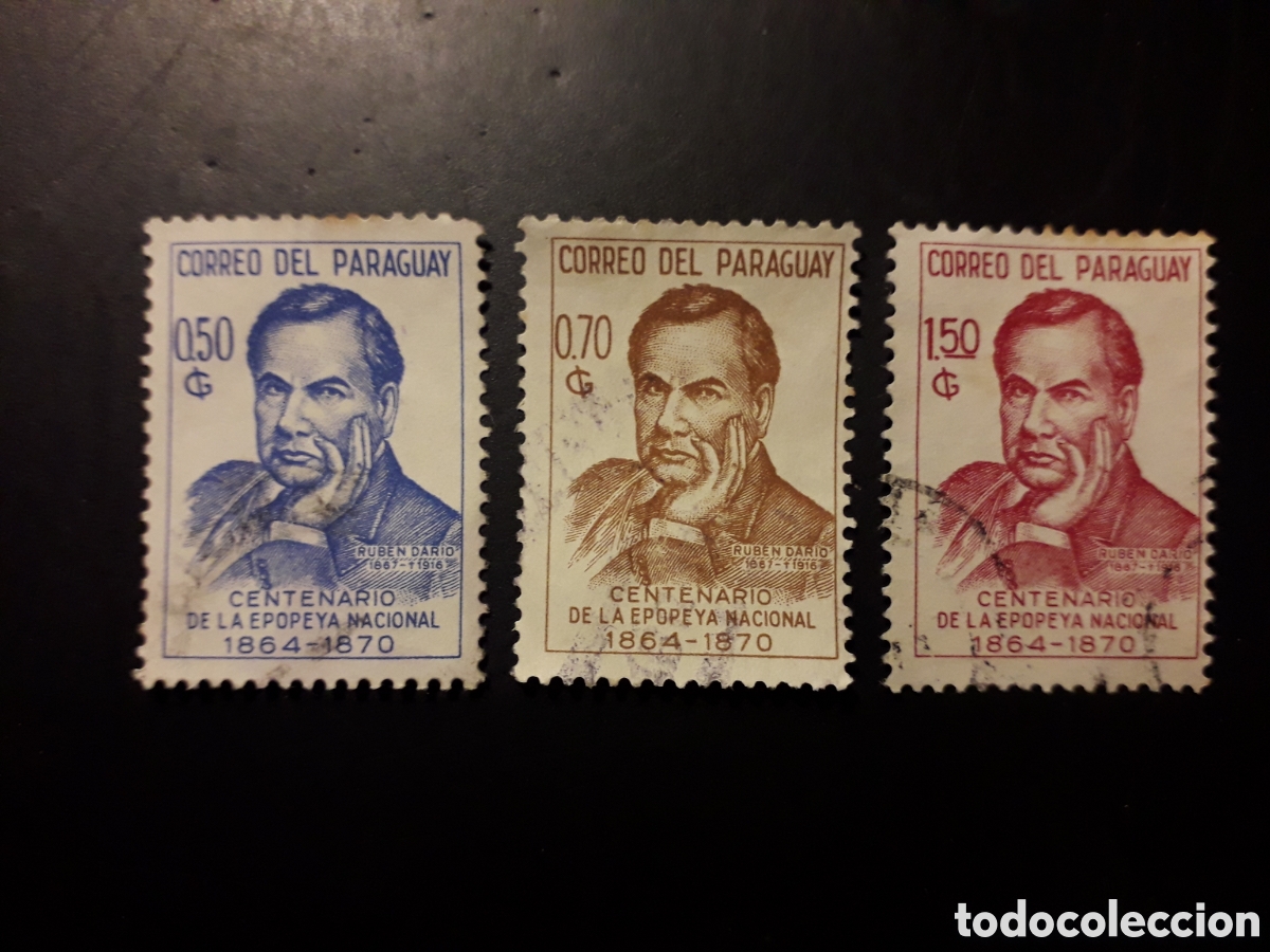 Sellos: PARAGUAY YVERT 847/9 SELLOS SUELTOS USADOS 1966 RUB&Eacute;N DAR&Iacute;O, LITERATURA PEDIDO M&Iacute;NIMO 3&euro;