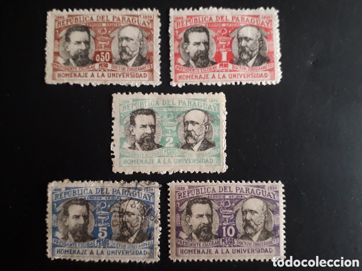 Sellos: PARAGUAY YVERT OFICIAL 92/6 SIN 97 SERIE CORTA USADA 1940 UNIVERSIDAD DE ASUNCI&Oacute;N PEDIDO M&Iacute;NIMO 3&euro;