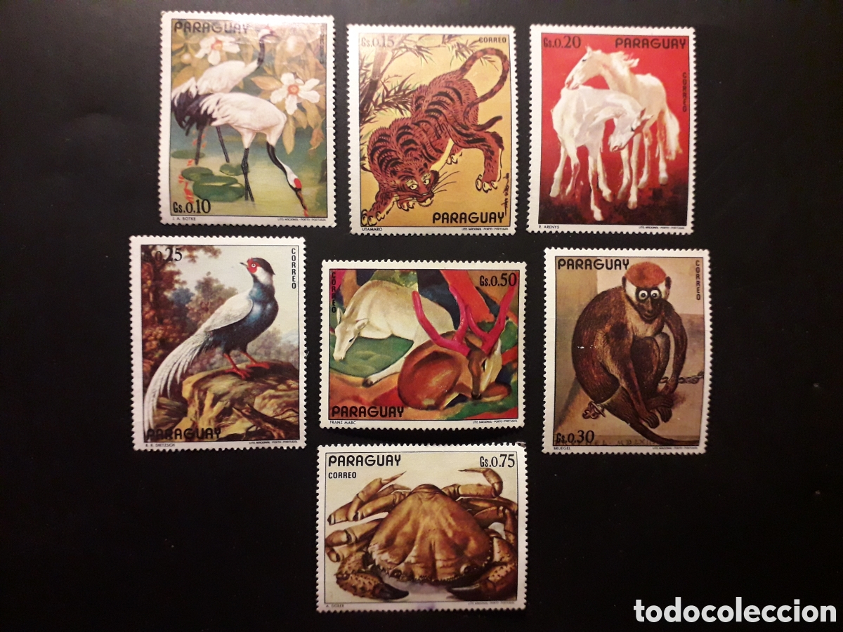 Sellos: PARAGUAY YVERT 1246/52 SERIE COMPLETA USADA 1972 PINTURAS DE ANIMALES, FAUNA PEDIDO M&Iacute;NIMO 3&euro;