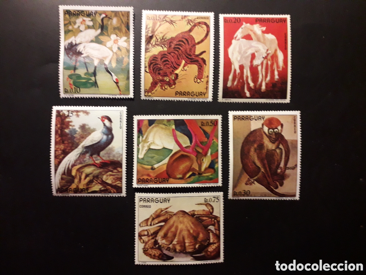 Sellos: PARAGUAY YVERT 1246/52 SERIE COMPLETA USADA 1972 PINTURAS DE ANIMALES, FAUNA PEDIDO M&Iacute;NIMO 3&euro;