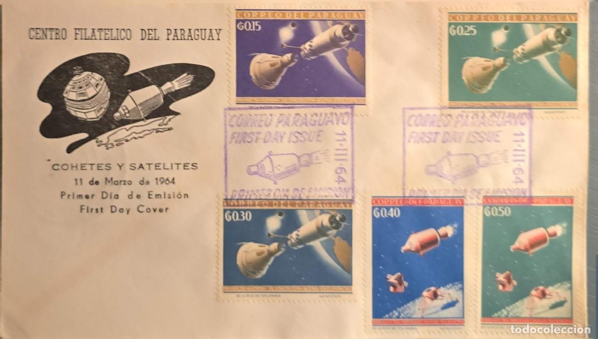 Sellos: TS) 1964, PARAGUAY, COMMEMORATIVE FIRST DAY COVER FEATURING THE &rdquo;ROCKETS AND SATELLITES&rdquo; THEME, INCL