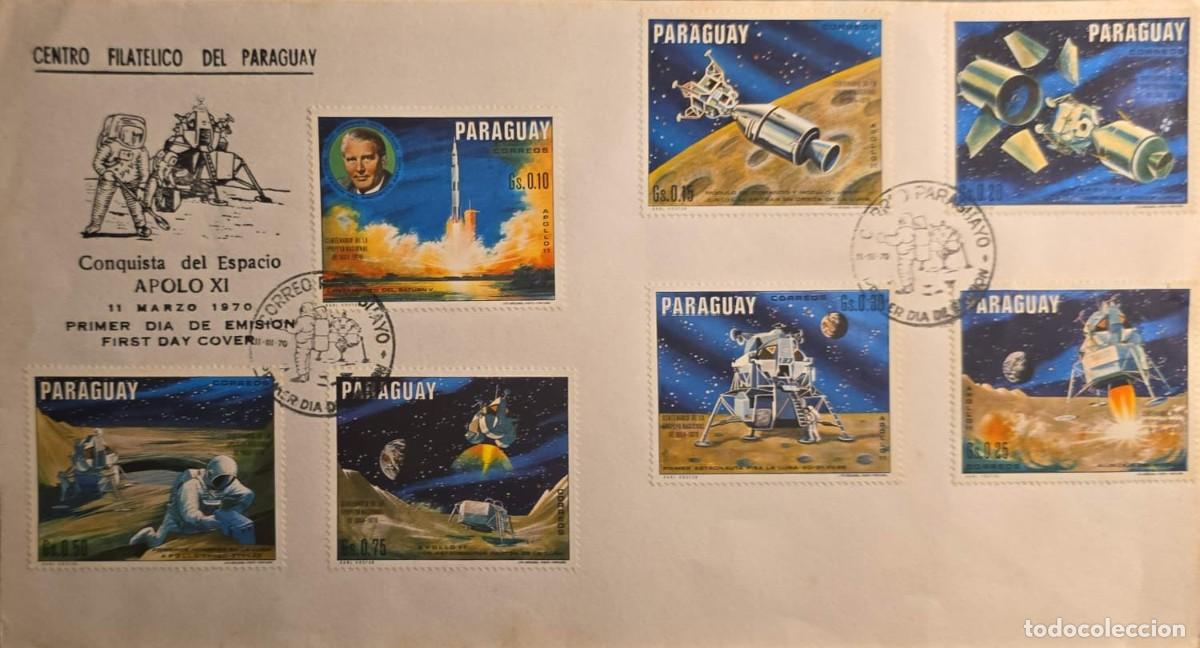 Sellos: TS) 1970, PARAGUAY, FIRST DAY COVER COMMEMORATING THE APOLLO 11 MOON LANDING; THE ILLUSTRATION DEPIC