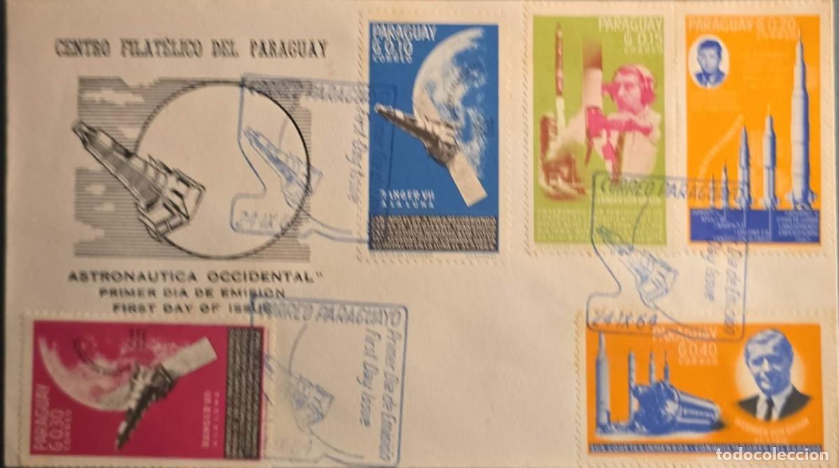 Sellos: TS) 1964, PARAGUAY, FIRST DAY COVER; THE LEFT SECTION FEATURES A LINE DRAWING REPRESENTING PLANET EA