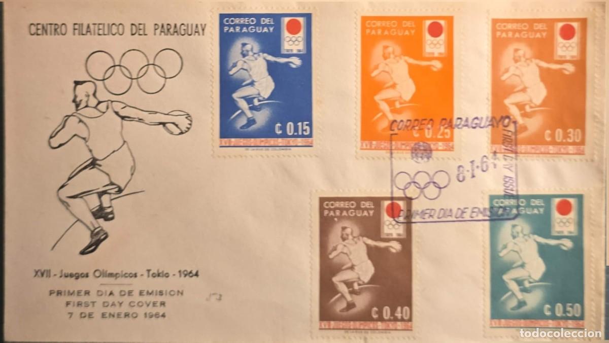 Sellos: TS) 1964, PARAGUAY, PRE-PRINTED FIRST DAY COVER FEATURING A MONOCHROMATIC ILLUSTRATION OF AN ATHLETE