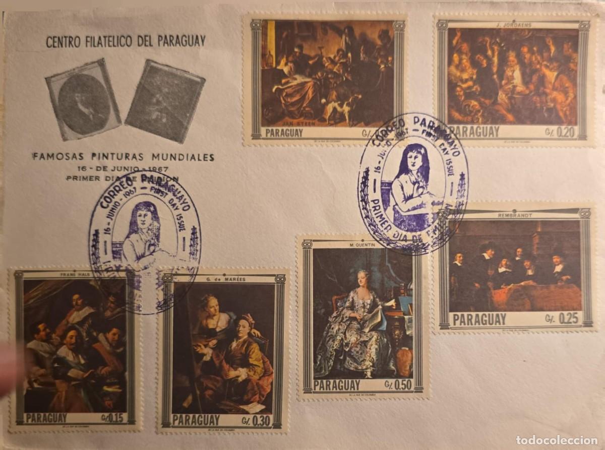 Sellos: TS) 1967, PARAGUAY, FIRST DAY COVER TITLED &rdquo;FAMOUS WORLD PAINTINGS.&rdquo; THE UPPER LEFT CORNER BEARS THE