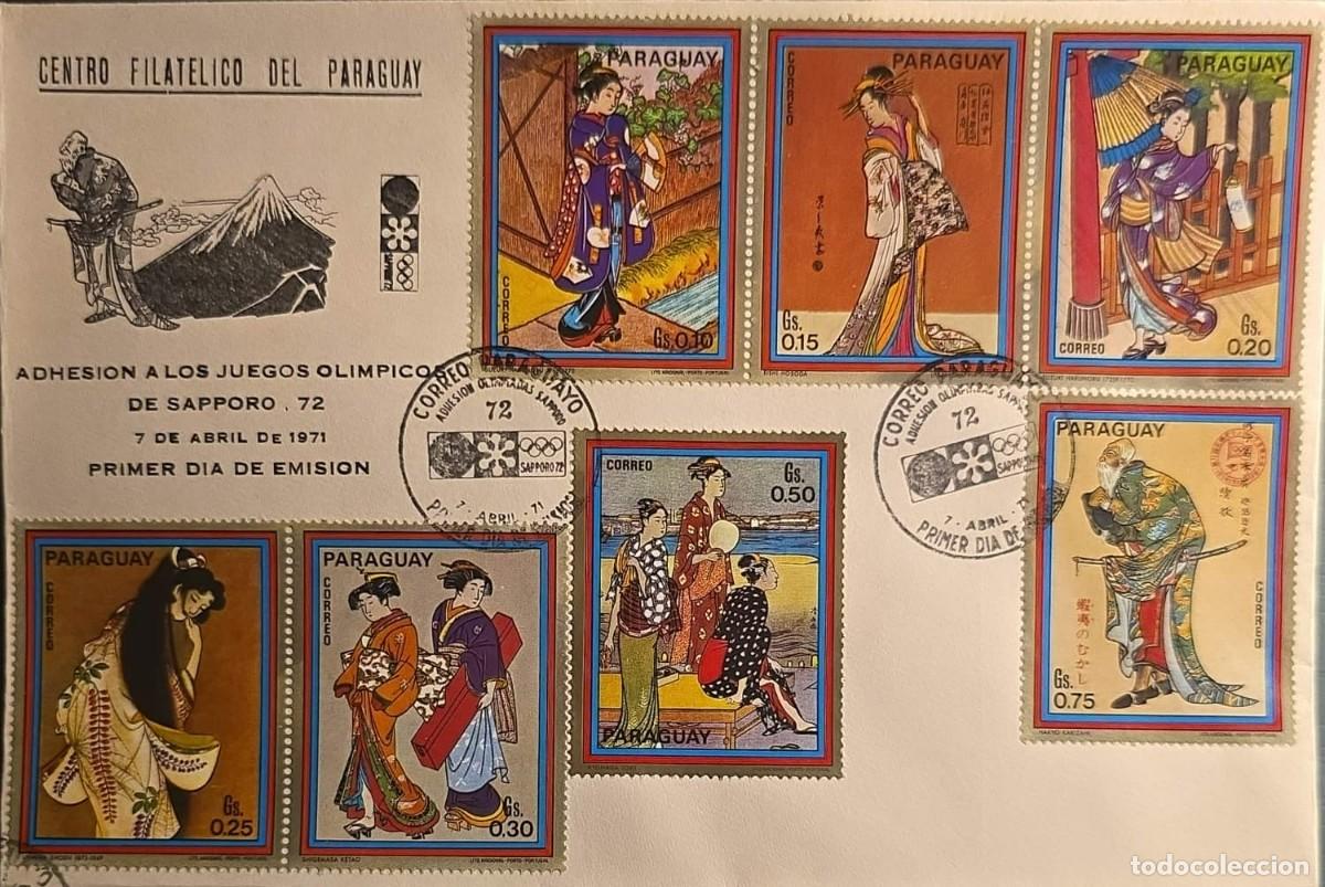 Sellos: TS) 1971 PARAGUAY, FDC,SAPPORO '72 WINTER OLYMPICS AND JAPANESE PAINTINGS,XF.