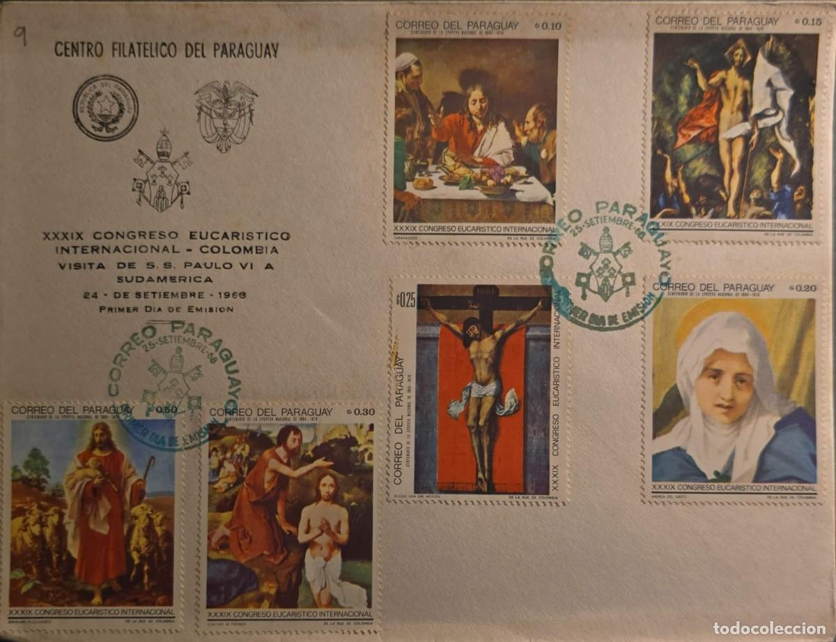 Sellos: TS) 1968 PARAGUAY, FDC,39TH INTERNATIONAL EUCHARISTIC CONGRESS IN COLOMBIA AND POPE PAUL VI'S VISIT