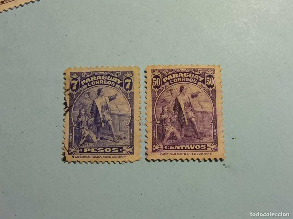 Sellos: PARAGUAY 1943 - ANIV. DESCUBRIMEINTO AMERICA - CRISTOBAL COL&Oacute;N - 50 C Y 7 PESOS.