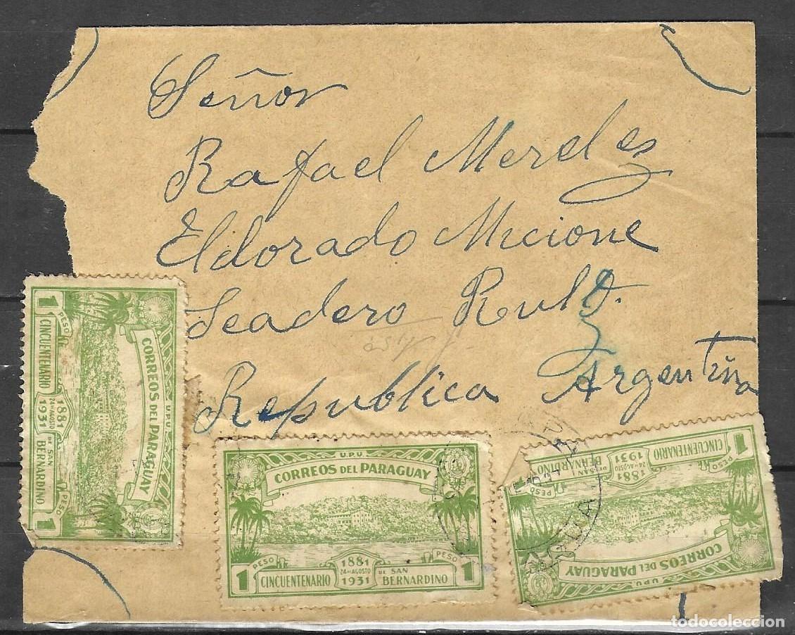 Sellos: PARAGUAY 1931 - Carta a Eldorado v&iacute;a Posadas (Argentina) - 3 Sellos de 1 Peso de San Bernardino