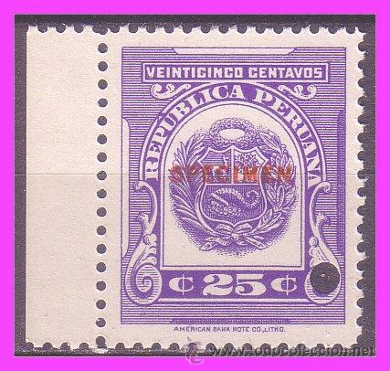 Sellos: PER&Uacute; 25 cts violeta SPECIMEN * * - Foto 1