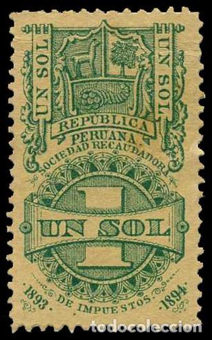 Sellos: peru 1893 fiscal  . forbin 117 - Foto 1