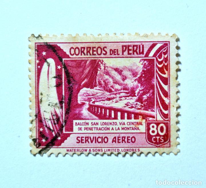 Francobolli: Sello postal PERÚ 1949 , 80 centavos, Balcón San Lorenzo, Vía central de penetración a la montaña