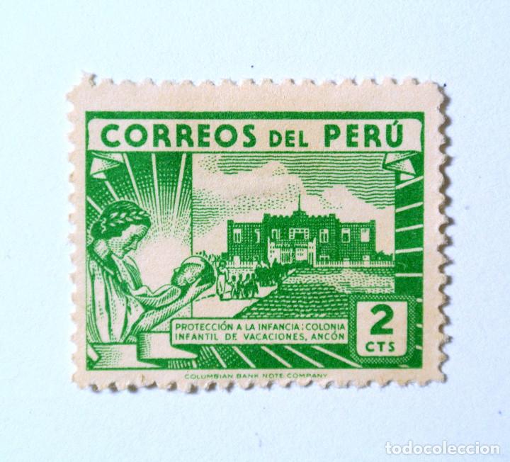 SELLO POSTAL PERÚ 1945, 2 CTV, COLONIA INFANTIL DE VACACIONES, ANCON, PROTECCION INFANCIA, SIN USAR (Sellos - Extranjero - América - Perú)