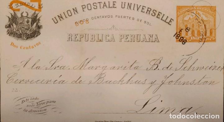 Sellos: O) 1898 PER&Uacute;, ERROR POSTAL DE PAPELER&Iacute;A, EDIFICIO DE CORREOS Y TELEGRAFOS, 2c, CIRCULADO, XF - Foto 1