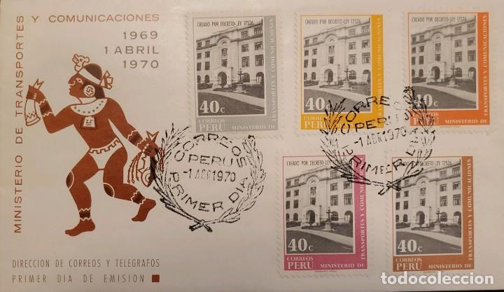 Sellos: O) 1970 PER&Uacute;, MINISTERIO DE TRANSPORTE Y COMUNICACIONES, EDIFICIO, FDC XF - Foto 1