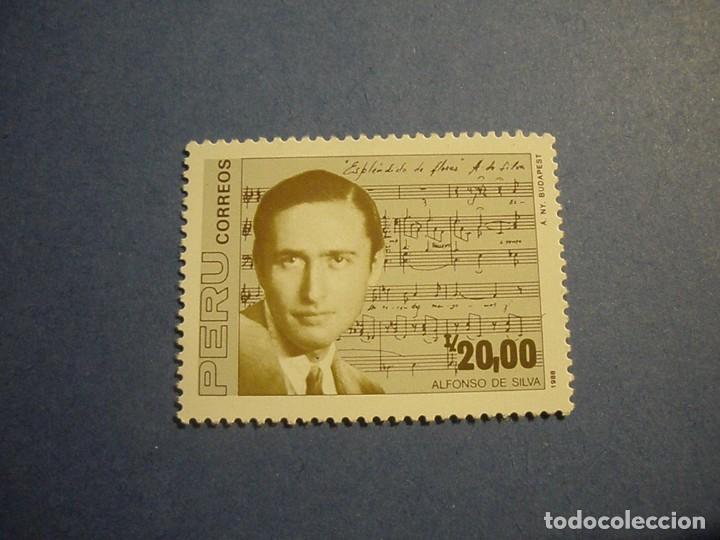 Sellos: PERU 1988 - M&Uacute;SICA - COMPOSITOR, ALFONSO DA SILVA. - Foto 1
