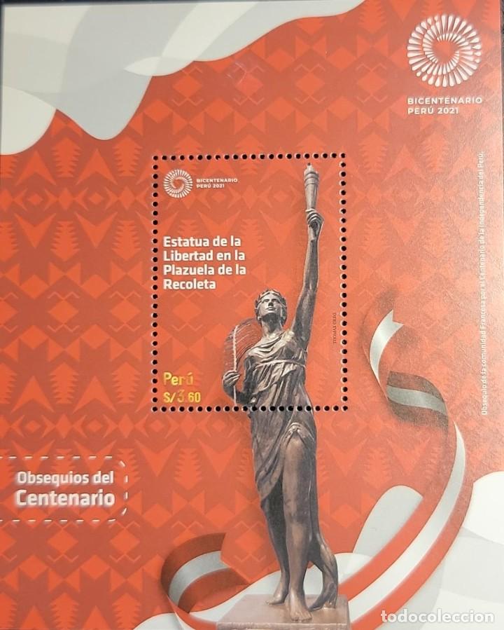 Francobolli: O) 2021 PERÚ, REGALO A LA INDEPENDENCIA, COLONIA FRANCESA, ESTATUA DE LA LIBERTAD EN LA PLAZUELA DE