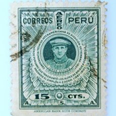 Sellos: SELLO POSTAL ANTIGUO PERÚ 1937 1 5 C PILOTO AVIADOR JORGE CHAVEZ HEROE AVIACIÓN CIVIL PERUANA -AÉREO