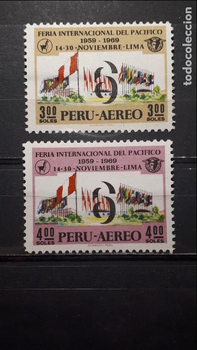 Sellos: PER&Uacute;. A&ntilde;o 1969 **. Yvert. A&eacute;reo 253/4 - Foto 1