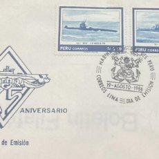Sellos: D)1986, PERU, FIRST DAY COVER, ISSUE, NAVAL MILITARY FORCE ANNIVERSARY, SUBMARINE ”CASMA (R-1)”, 192