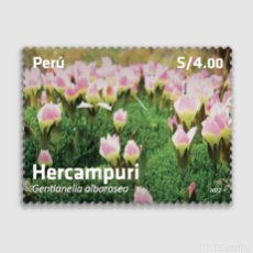 Sellos: O) 2022 PERU, FLOWERS - CROP, HERCAMPURI - GENTIANELLA ALBOROSEA, MNH