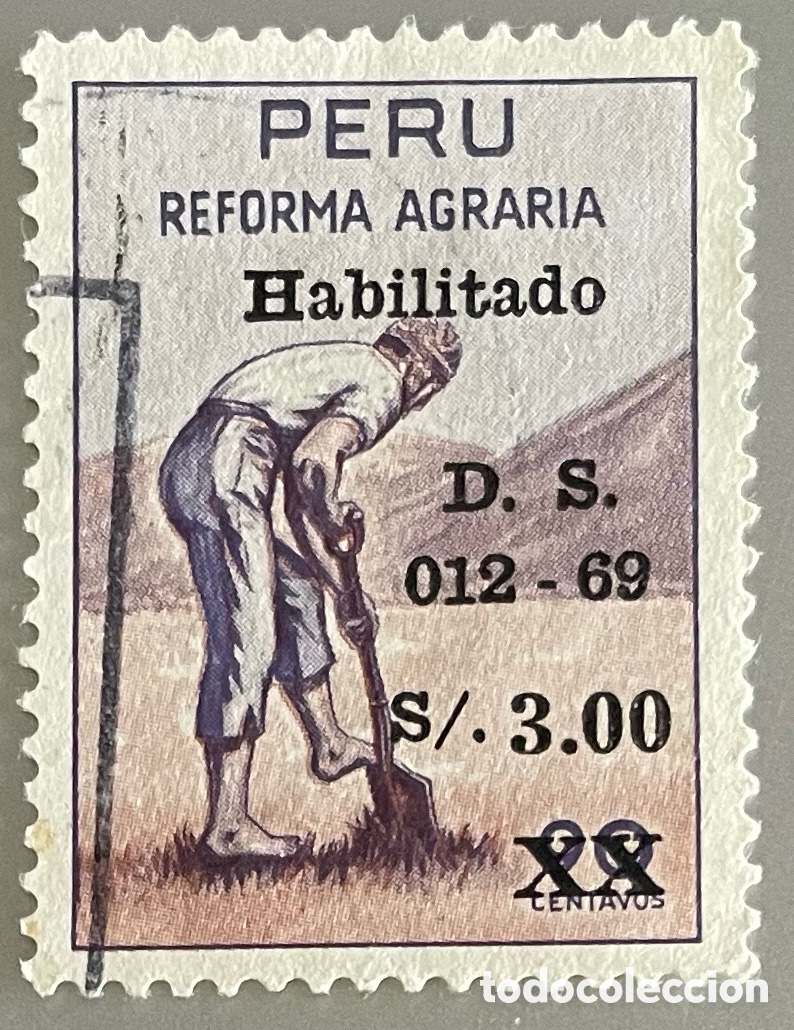 Sellos: Per&uacute;. Reforma agraria. Sobrecargado. 1969 - Foto 1