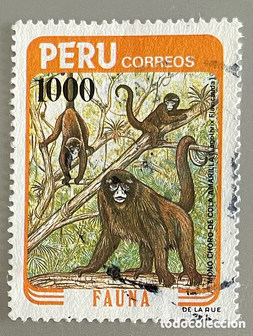 Sellos: Per&uacute;. Fauna. Mono de cola amarilla - Foto 1