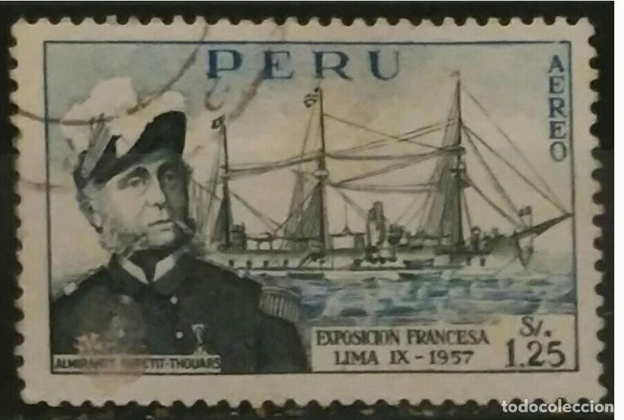 Sellos: PER&Uacute; 1957 Exposici&oacute;n francesa de Lima. USADO. - Foto 1