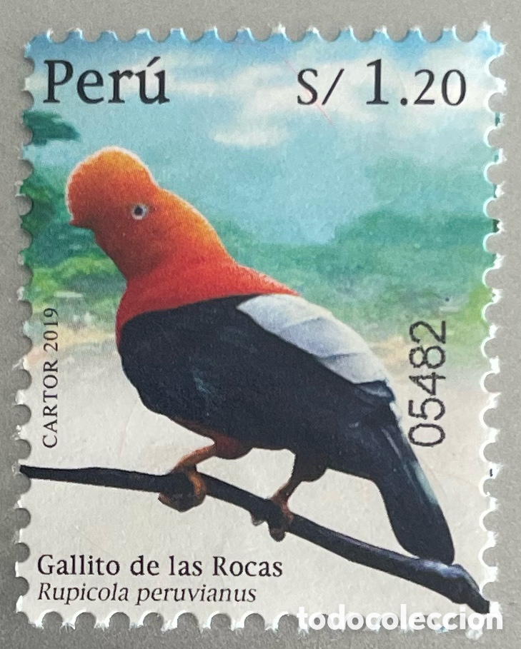 Sellos: Per&uacute;. P&aacute;jaros. Gallito de las rocas. 2020 - Foto 1