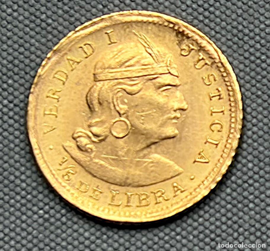Sellos: Per&uacute; - Moneda 1/5 libra a&ntilde;o 1964 - 0,0471 oz de oro AGW - ver fotos