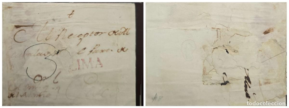Sellos: O) PERU, LIMA, MARCK IN RED, 3 HANDSTRUCK, ENVELOPE, CIRCULATED TO PISCO