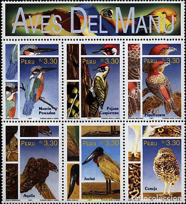 Sellos: 6898 MNH PERU 1997 PAJAROS DEL PARQUE NACIONAL MANU