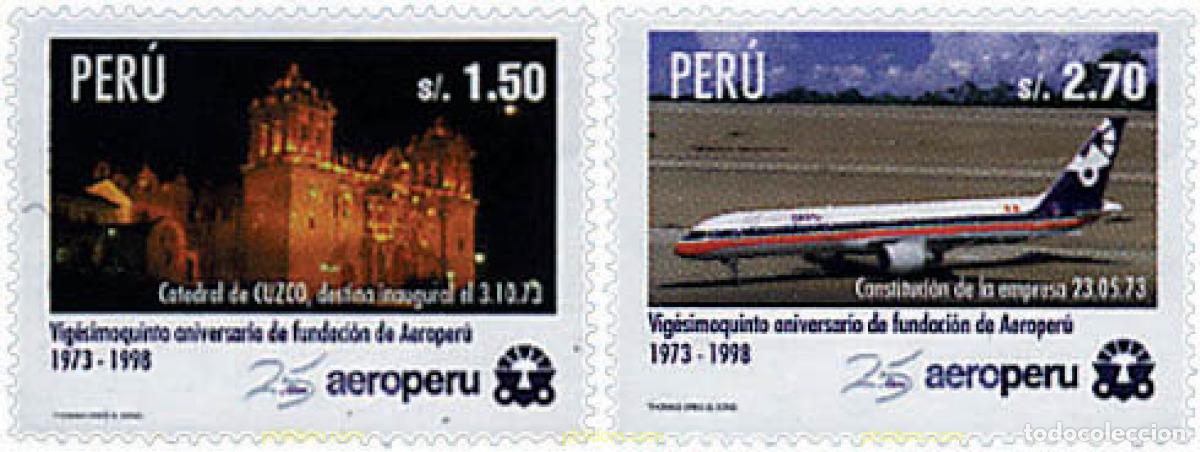 Briefmarken: 204733 MNH PERU 1998 VIGESIMOQUINTO ANIVERSARIO DE LA FUNDACION DE AEROPERU.