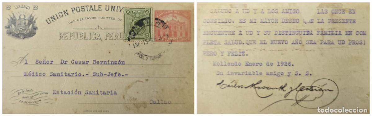 Sellos: O) PERU, BOLIVAR SCT 210 2c green, POST AND TELEGRAPH BUILDING LIMA, POSTAL STATIONERY, DESTINATION